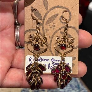 Gold-Tone Red Garnet Drop Earrings
